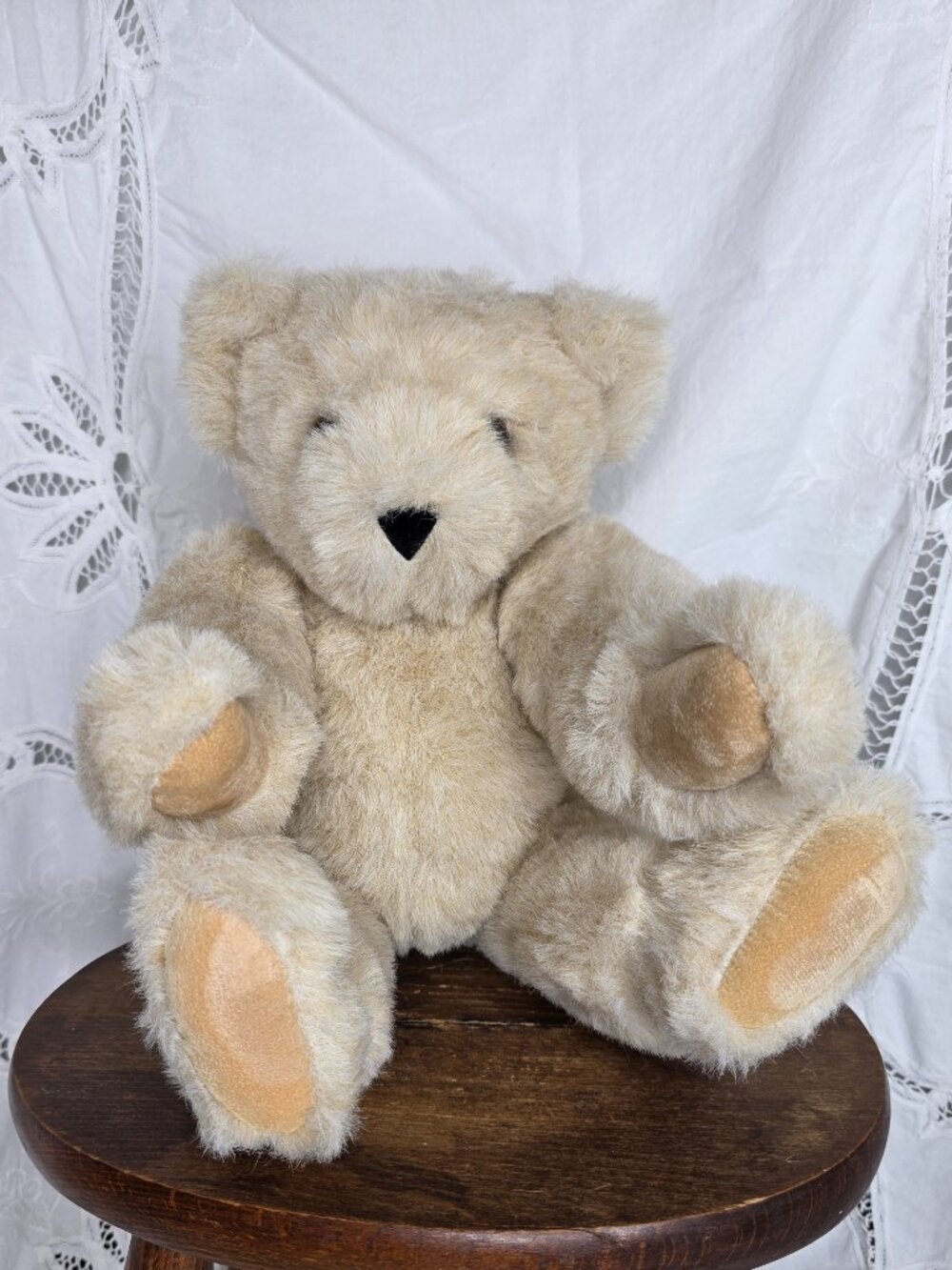 Vermont Teddy Bear Fully Jointed Classic Blond Plush 16inch Vintage Made in USA